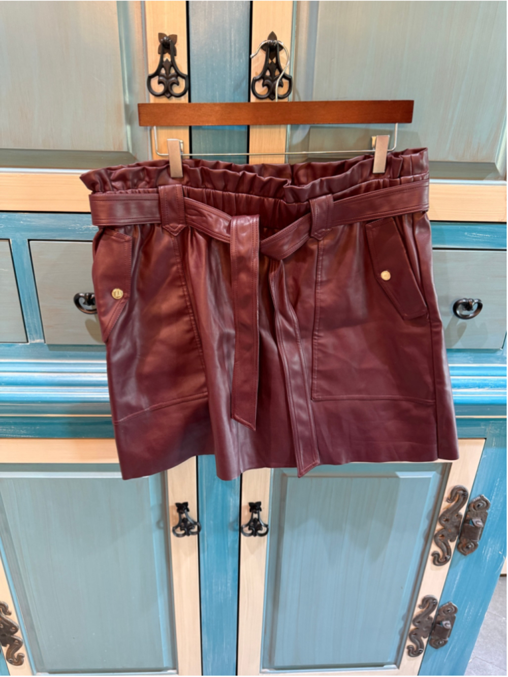 Women's Marc New York by Andrew Marc Burgundy Faux Leather Mini Skirt XL